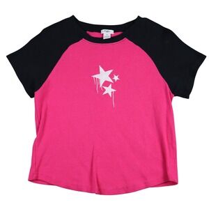 Rue 1X Y2K Pink Black Raglan Star Drip Graphic T Shirt Baby Tee Plus Size Women‎